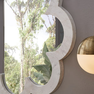 Meridian Furniture Vicenza Sculptural Flower Petal Stone Wall Mirror Organic Entryway Foyer Statement Accent White Genuine Marble / MDF 66088White-M