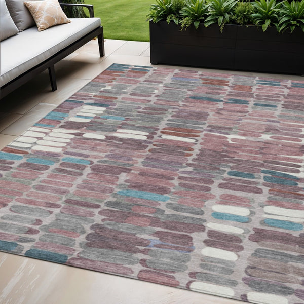 HomeRoots 5' X 8' Blush Pink & Merlot Abstract Area Rug - Durable, Washable, Stylish for Indoor & Outdoor Spaces 660890