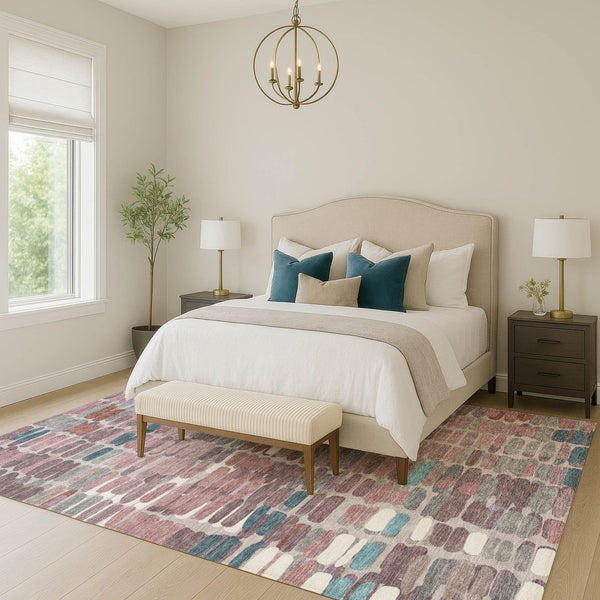 HomeRoots 5' X 8' Blush Pink & Merlot Abstract Area Rug - Durable, Washable, Stylish for Indoor & Outdoor Spaces 660890