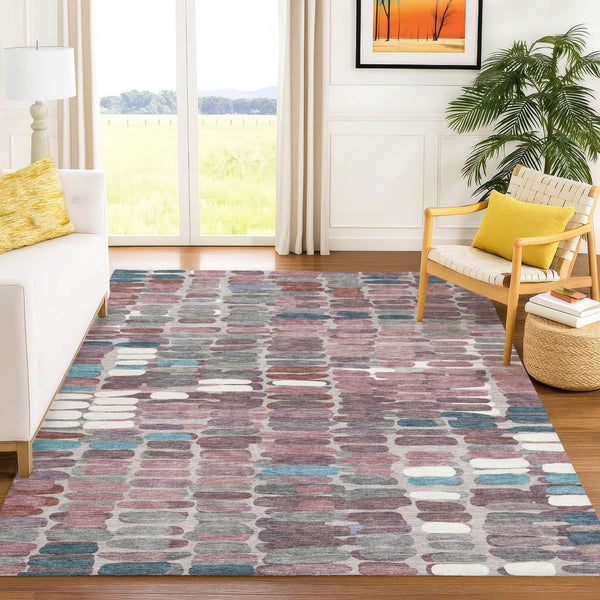 HomeRoots 5' X 8' Blush Pink & Merlot Abstract Area Rug - Durable, Washable, Stylish for Indoor & Outdoor Spaces 660890