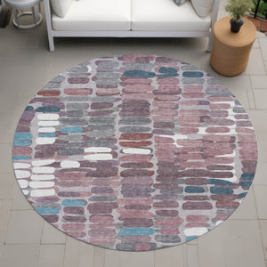 HomeRoots 8' Blush Pink & Merlot Round Abstract Rug - Washable, Durable, Stylish for Indoor & Outdoor Spaces 660891