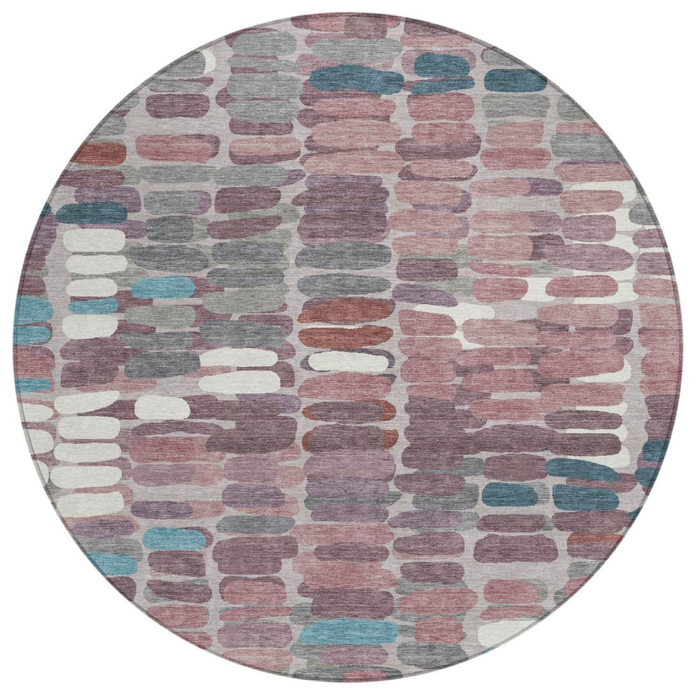 HomeRoots 8' Blush Pink & Merlot Round Abstract Rug - Washable, Durable, Stylish for Indoor & Outdoor Spaces 660891