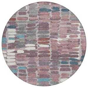 HomeRoots 8' Blush Pink & Merlot Round Abstract Rug - Washable, Durable, Stylish for Indoor & Outdoor Spaces 660891