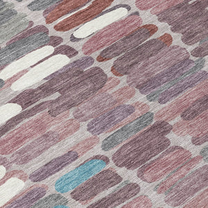 HomeRoots 8' Blush Pink & Merlot Round Abstract Rug - Washable, Durable, Stylish for Indoor & Outdoor Spaces 660891