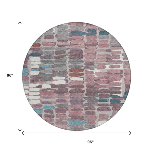 HomeRoots 8' Blush Pink & Merlot Round Abstract Rug - Washable, Durable, Stylish for Indoor & Outdoor Spaces 660891