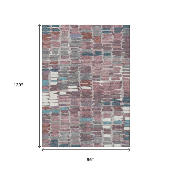 HomeRoots 8' X 10' Blush Pink and Merlot Abstract Rug – Durable, Washable Design for Indoor & Outdoor Use! 660892