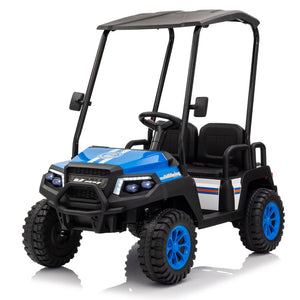 English Elm 24v Kids Electric Ride on Truck Four Seat All Wheel Drive Spring Suspension Sunshade Blue W1578P381256