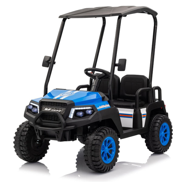 English Elm 24v Kids Electric Ride on Truck Four Seat All Wheel Drive Spring Suspension Sunshade Blue W1578P381256