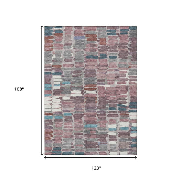 HomeRoots 10' X 14' Blush Pink & Merlot Abstract Area Rug - Stylish, Washable, Indoor/Outdoor, Easy Care! 660894