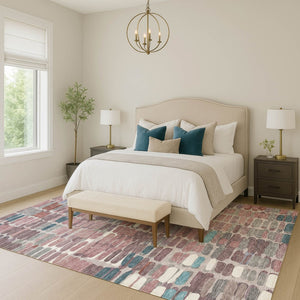HomeRoots 10' X 14' Blush Pink & Merlot Abstract Area Rug - Stylish, Washable, Indoor/Outdoor, Easy Care! 660894