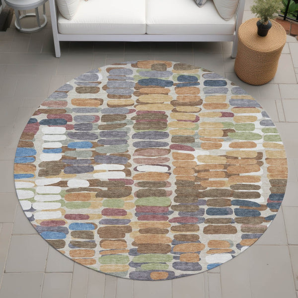 HomeRoots 8' Copper Round Abstract Area Rug - Stylish Washable Design for Indoor & Outdoor Spaces, Durable & Modern 660897