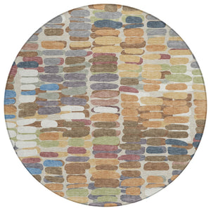 HomeRoots 8' Copper Round Abstract Area Rug - Stylish Washable Design for Indoor & Outdoor Spaces, Durable & Modern 660897