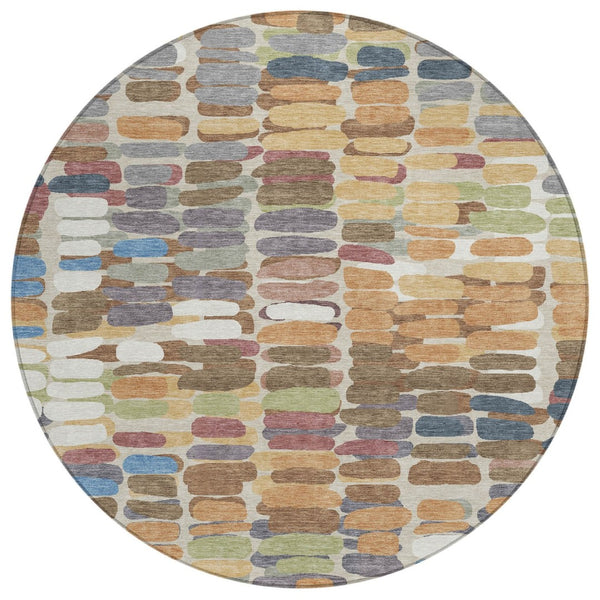 HomeRoots 8' Copper Round Abstract Area Rug - Stylish Washable Design for Indoor & Outdoor Spaces, Durable & Modern 660897
