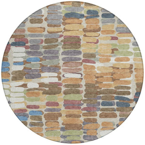 HomeRoots 8' Copper Round Abstract Area Rug - Stylish Washable Design for Indoor & Outdoor Spaces, Durable & Modern 660897