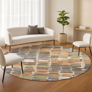 HomeRoots 8' Copper Round Abstract Area Rug - Stylish Washable Design for Indoor & Outdoor Spaces, Durable & Modern 660897