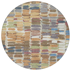 HomeRoots 8' Copper Round Abstract Area Rug - Stylish Washable Design for Indoor & Outdoor Spaces, Durable & Modern 660897