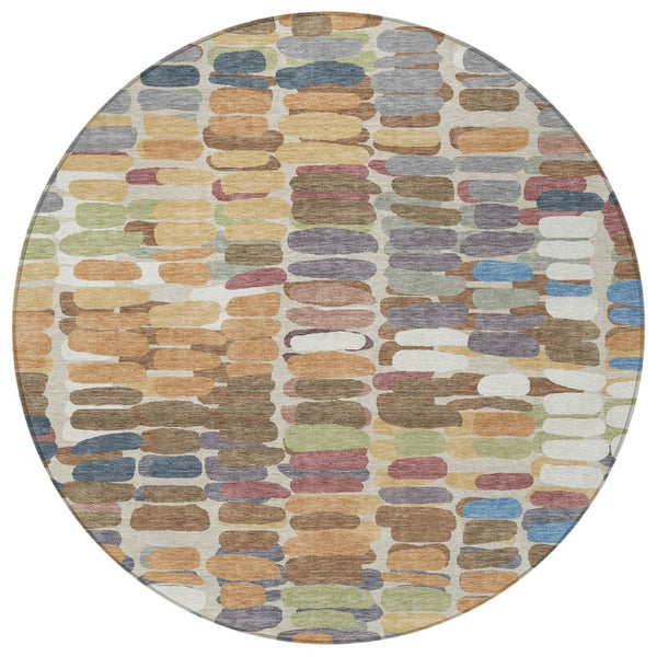 HomeRoots 8' Copper Round Abstract Area Rug - Stylish Washable Design for Indoor & Outdoor Spaces, Durable & Modern 660897