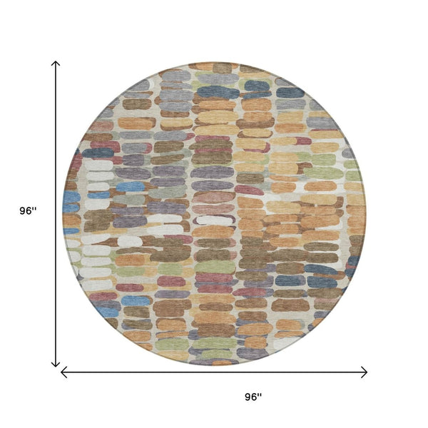 HomeRoots 8' Copper Round Abstract Area Rug - Stylish Washable Design for Indoor & Outdoor Spaces, Durable & Modern 660897