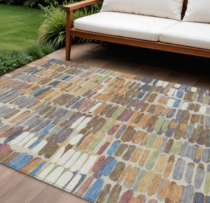 HomeRoots 8' X 10' Modern Copper, White & Gray Abstract Washable Rug - Durable for Indoor & Outdoor Use 660898