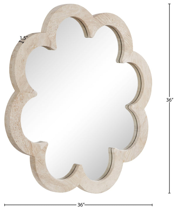 Meridian Furniture Vicenza Sculptural Flower Petal Stone Wall Mirror Organic Entryway Foyer Statement Accent Natural Genuine Travertine / MDF 66089Travertine-M