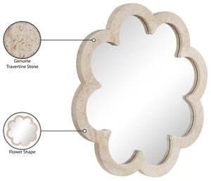 Meridian Furniture Vicenza Sculptural Flower Petal Stone Wall Mirror Organic Entryway Foyer Statement Accent Natural Genuine Travertine / MDF 66089Travertine-M