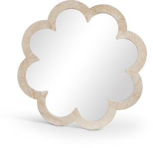 Meridian Furniture Vicenza Sculptural Flower Petal Stone Wall Mirror Organic Entryway Foyer Statement Accent Natural Genuine Travertine / MDF 66089Travertine-M