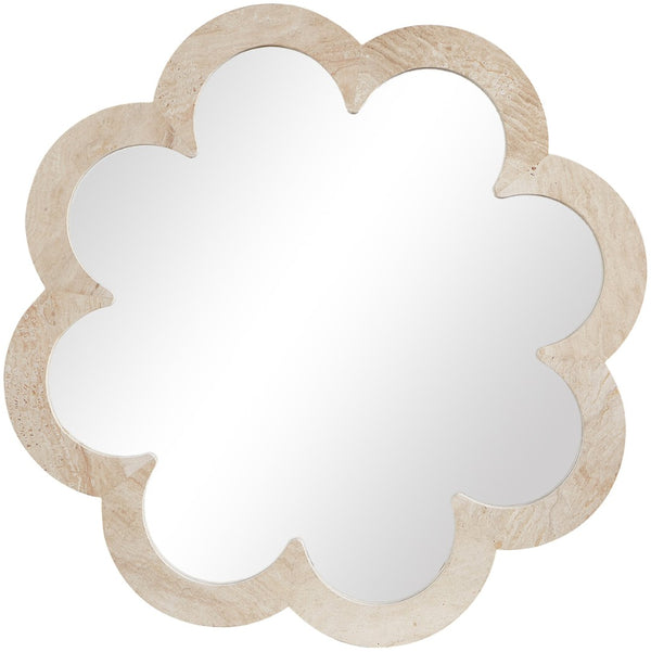 Meridian Furniture Vicenza Sculptural Flower Petal Stone Wall Mirror Organic Entryway Foyer Statement Accent Natural Genuine Travertine / MDF 66089Travertine-M