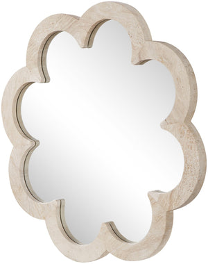 Meridian Furniture Vicenza Sculptural Flower Petal Stone Wall Mirror Organic Entryway Foyer Statement Accent Natural Genuine Travertine / MDF 66089Travertine-M