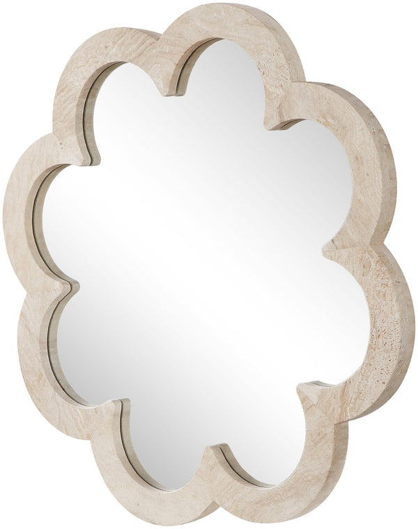 Meridian Furniture Vicenza Sculptural Flower Petal Stone Wall Mirror Organic Entryway Foyer Statement Accent Natural Genuine Travertine / MDF 66089Travertine-M