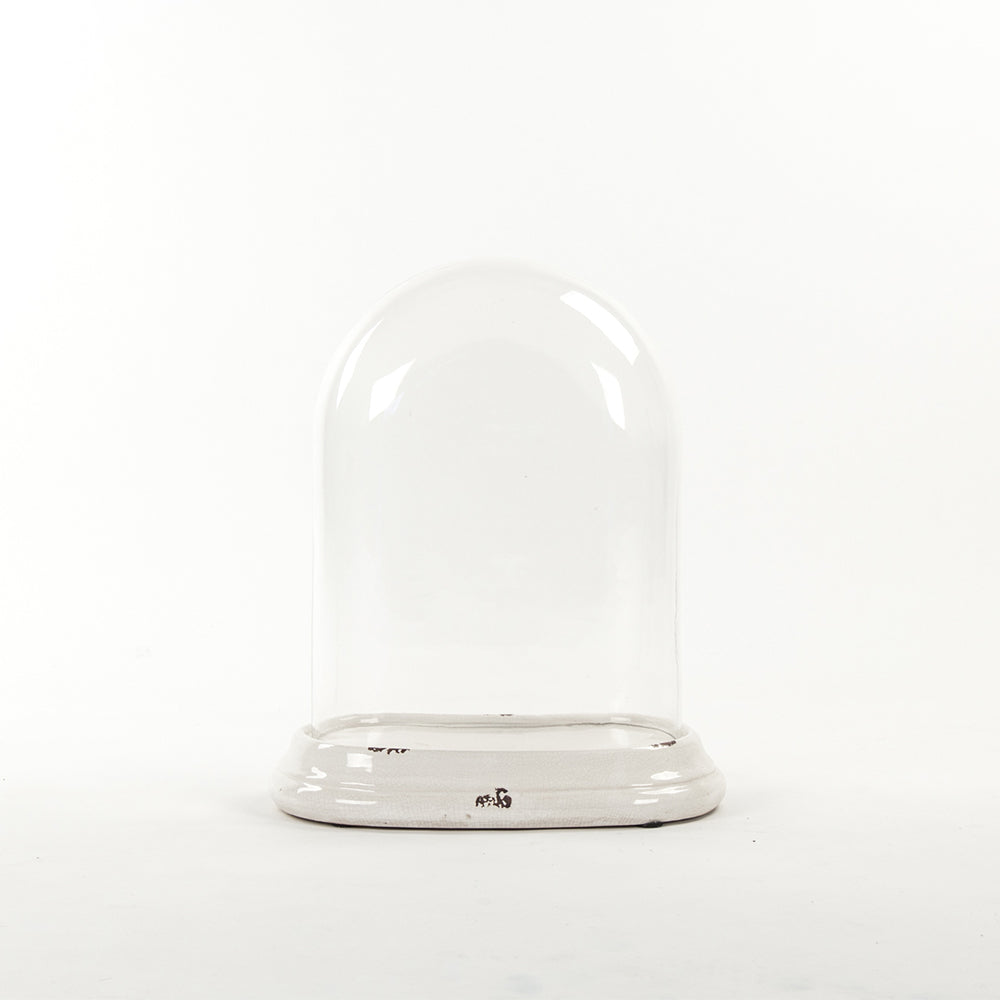 Glass Terrarium w/ Distressed Crackle White Ceramic Base (6608S A369) Zentique