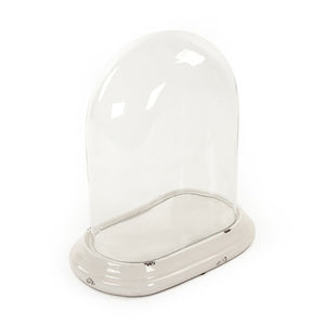 Zentique Glass Terrarium with Distressed Crackle White Ceramic Base — 17.75" Tall Dome for Succulents & Decor 6608S A369