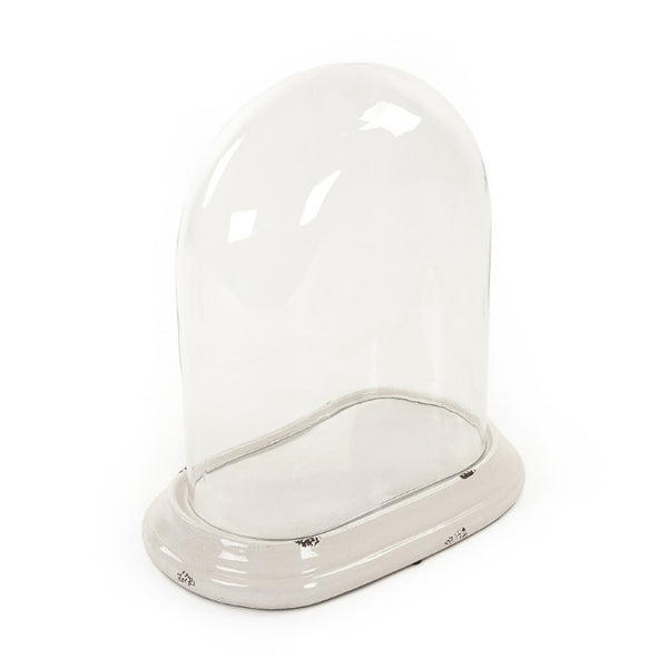 Zentique Glass Terrarium with Distressed Crackle White Ceramic Base — 17.75" Tall Dome for Succulents & Decor 6608S A369