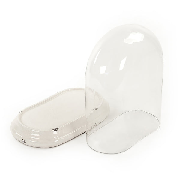 Glass Terrarium w/ Distressed Crackle White Ceramic Base (6608S A369) Zentique