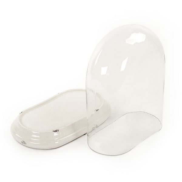 Zentique Glass Terrarium with Distressed Crackle White Ceramic Base — 17.75" Tall Dome for Succulents & Decor 6608S A369