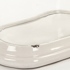 Glass Terrarium w/ Distressed Crackle White Ceramic Base (6608S A369) Zentique