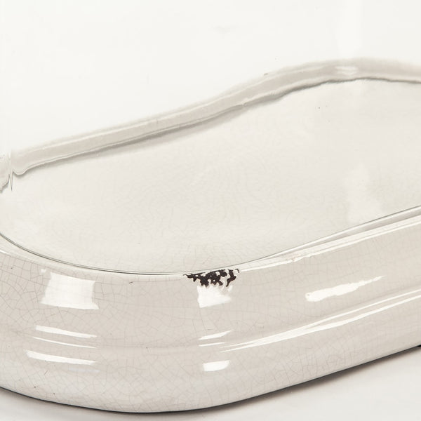 Glass Terrarium w/ Distressed Crackle White Ceramic Base (6608S A369) Zentique