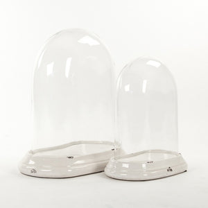 Zentique Glass Terrarium with Distressed Crackle White Ceramic Base — 17.75" Tall Dome for Succulents & Decor 6608S A369
