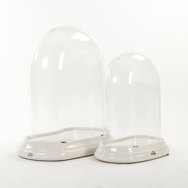 Zentique Glass Terrarium with Distressed Crackle White Ceramic Base — 17.75" Tall Dome for Succulents & Decor 6608S A369