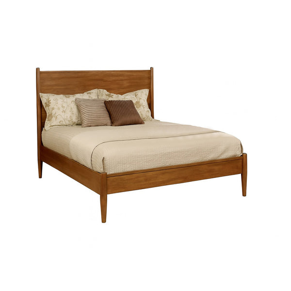 English Elm Mid-Century Modern Queen Size Wooden Platform Bed - Stylish Oak Finish With Supportive Headboard B016S00020