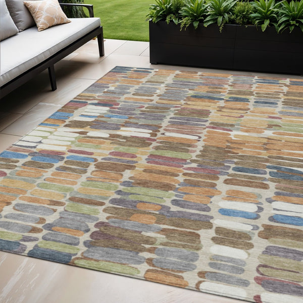 HomeRoots 10' Copper, White & Gray Abstract Washable Area Rug - Durable Indoor/Outdoor Design for Every Space 660900
