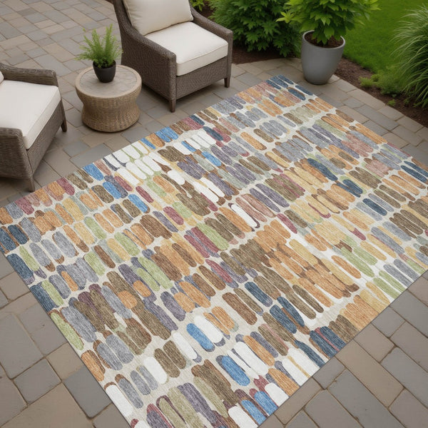 HomeRoots 10' Copper, White & Gray Abstract Washable Area Rug - Durable Indoor/Outdoor Design for Every Space 660900