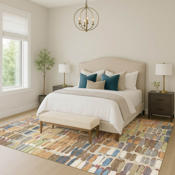 HomeRoots 10' Copper, White & Gray Abstract Washable Area Rug - Durable Indoor/Outdoor Design for Every Space 660900