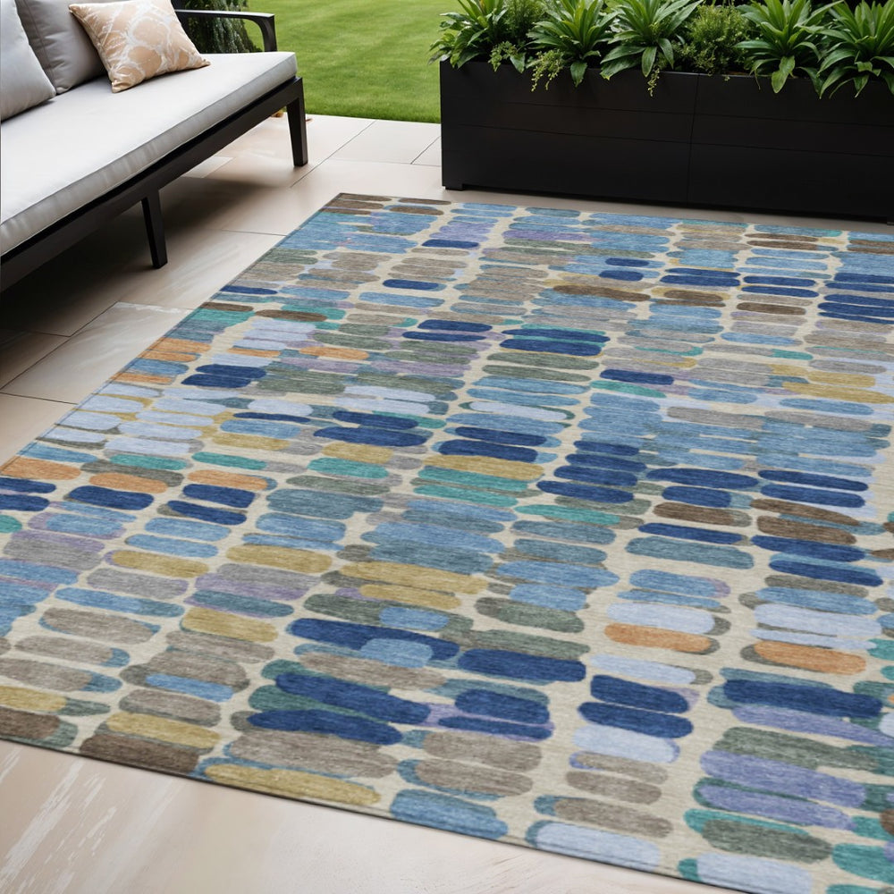 HomeRoots 5' X 8' Denim Blue Abstract Area Rug – Stylish & Washable Indoor/Outdoor, Stain-Resistant Design 660902