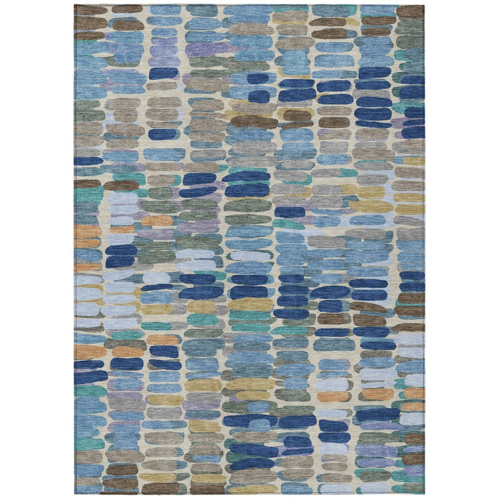 HomeRoots 5' X 8' Denim Blue Abstract Area Rug – Stylish & Washable Indoor/Outdoor, Stain-Resistant Design 660902