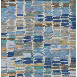 HomeRoots 9' X 12' Denim Blue Abstract Area Rug - Stylish, Washable, Durable for Indoor & Outdoor Spaces 660905