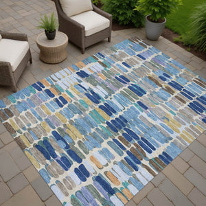 HomeRoots 9' X 12' Denim Blue Abstract Area Rug - Stylish, Washable, Durable for Indoor & Outdoor Spaces 660905