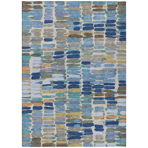 HomeRoots 9' X 12' Denim Blue Abstract Area Rug - Stylish, Washable, Durable for Indoor & Outdoor Spaces 660905