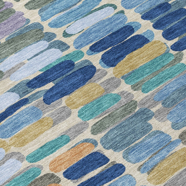 HomeRoots 9' X 12' Denim Blue Abstract Area Rug - Stylish, Washable, Durable for Indoor & Outdoor Spaces 660905