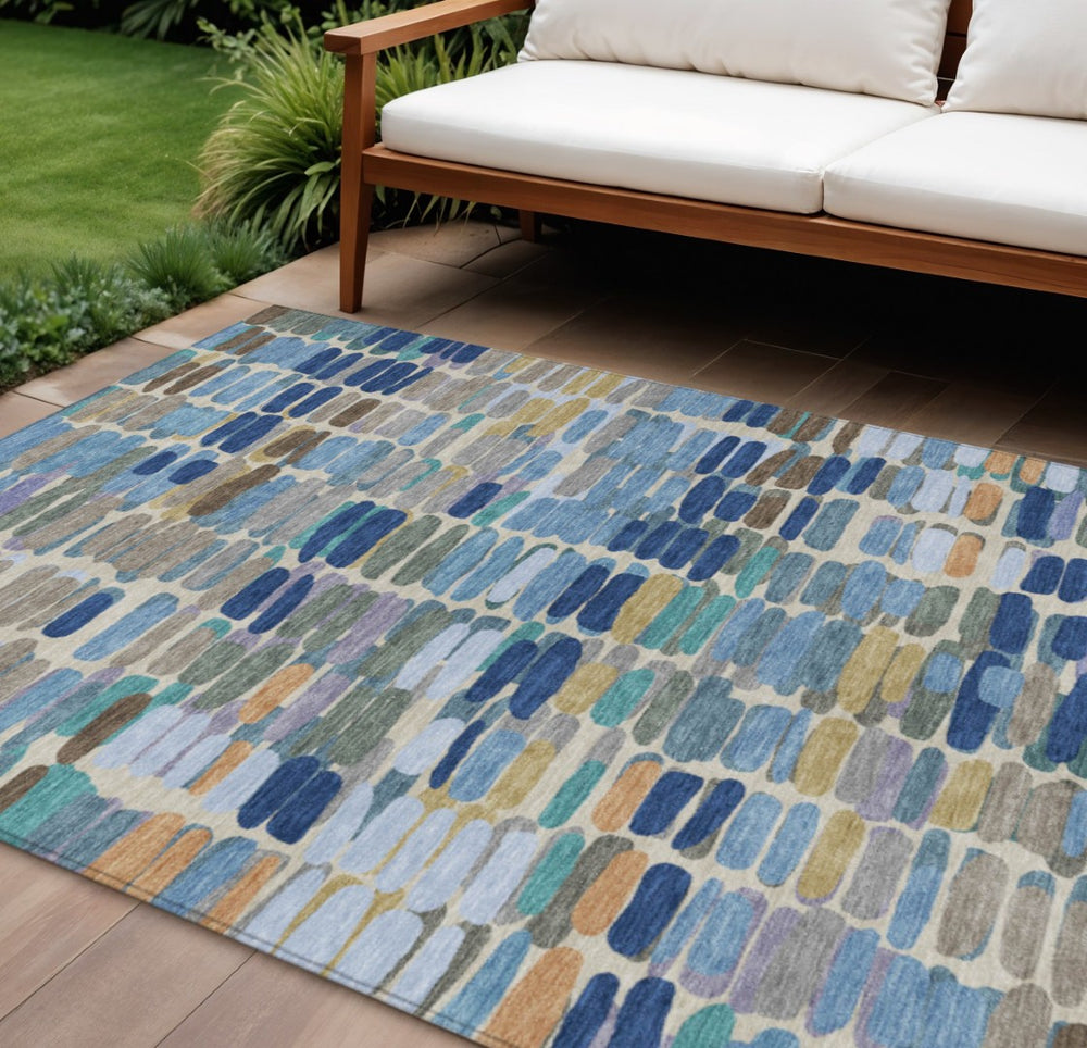 HomeRoots 10' Denim Blue Abstract Washable Area Rug – Durable & Stylish for Indoor/Outdoor Spaces, Kid & Pet Friendly 660906