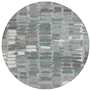 HomeRoots 8' Round Abstract Area Rug in Gray, Ivory, and Pewter – Stylish, Washable, Indoor/Outdoor Versatile Design 660909